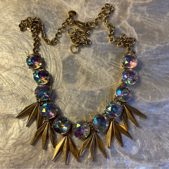 J. Crew Signed AB Rhinestone Iridescent Statement Necklace - Picture 2 of 6